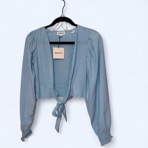 Superdown Women's Blue Tie-Front Top